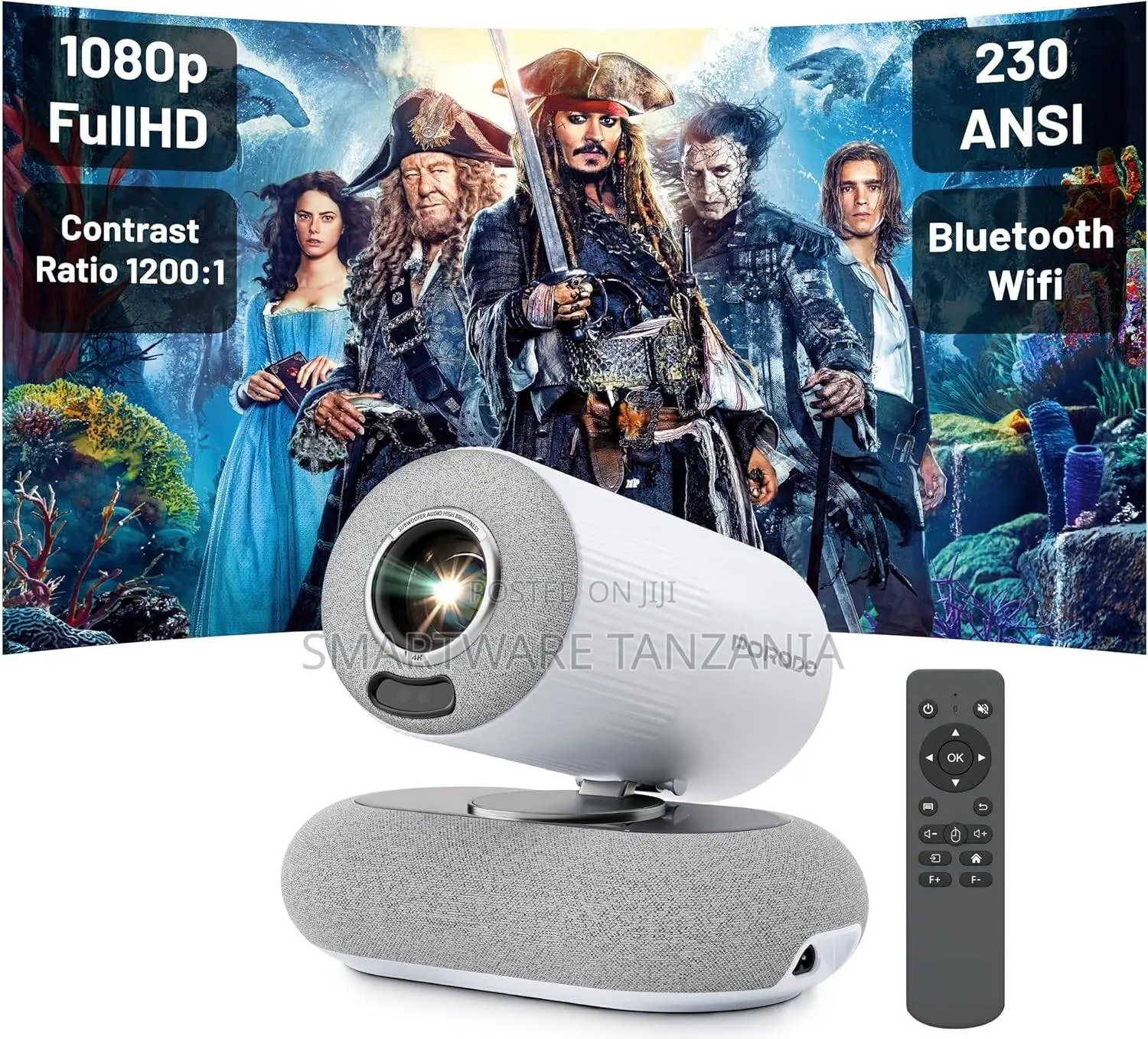 Porodo Lumacast Smart Full HD Projector, 230 ANSI Lumens, 1080P