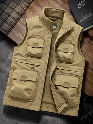 Army Green Multi-Pocket Cargo Vest Jacket With Zipper Closure