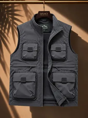 Army Green Multi-Pocket Cargo Vest Jacket With Zipper Closure