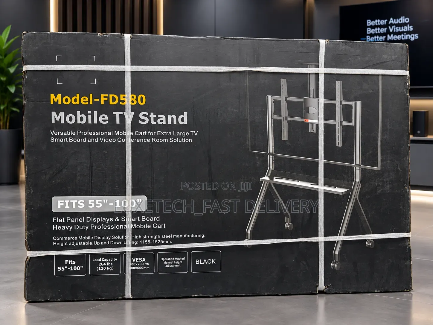 FD580 Heavy Duty Mobile TV Stand With Wheels –55" to 100" Screens