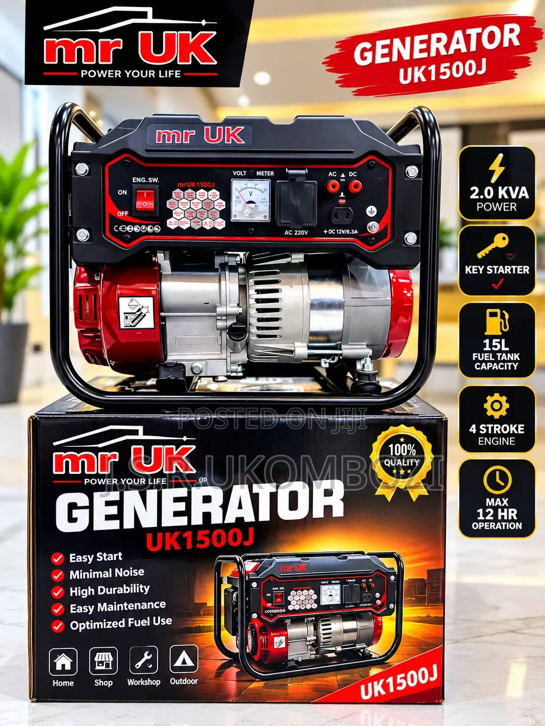 Generator UK 1500
•Easy Start 
•Minimal Noise 
•High Durabilities