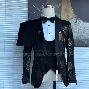 Black & Gold Floral Embroidered Tuxedo Suit