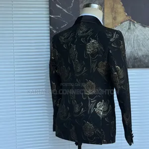 Black & Gold Floral Embroidered Tuxedo Suit