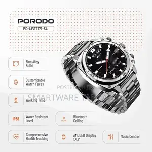 Porodo Chrono Steel Smart Watch, 1.43-Inch AMOLED Display, Bluetooth