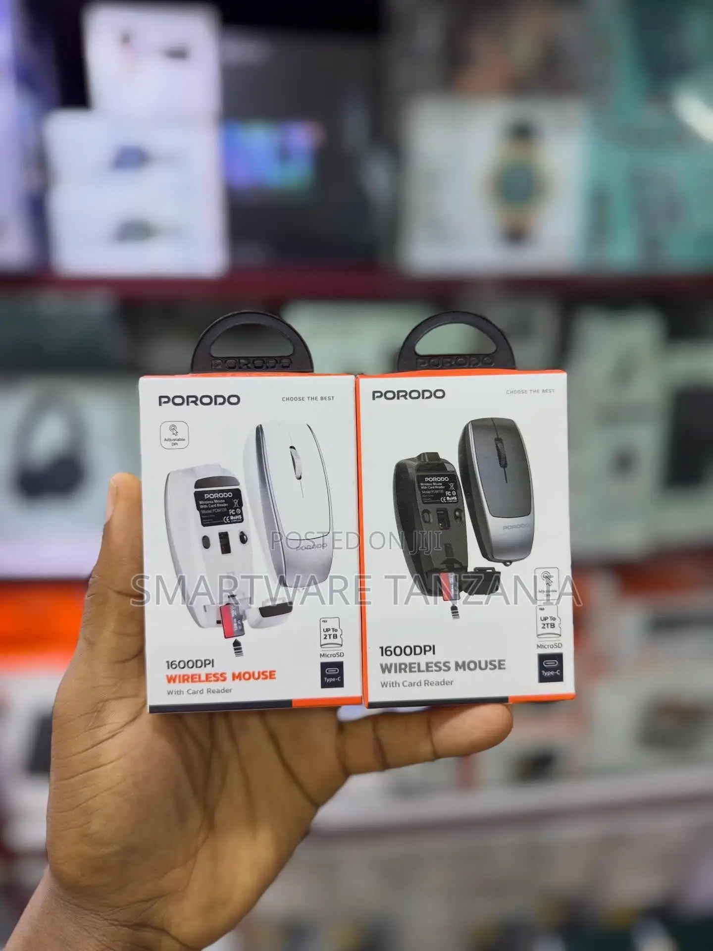 Porodo Wireless Mouse 1600DPI With Card Reader, Type-C and MicroSD
