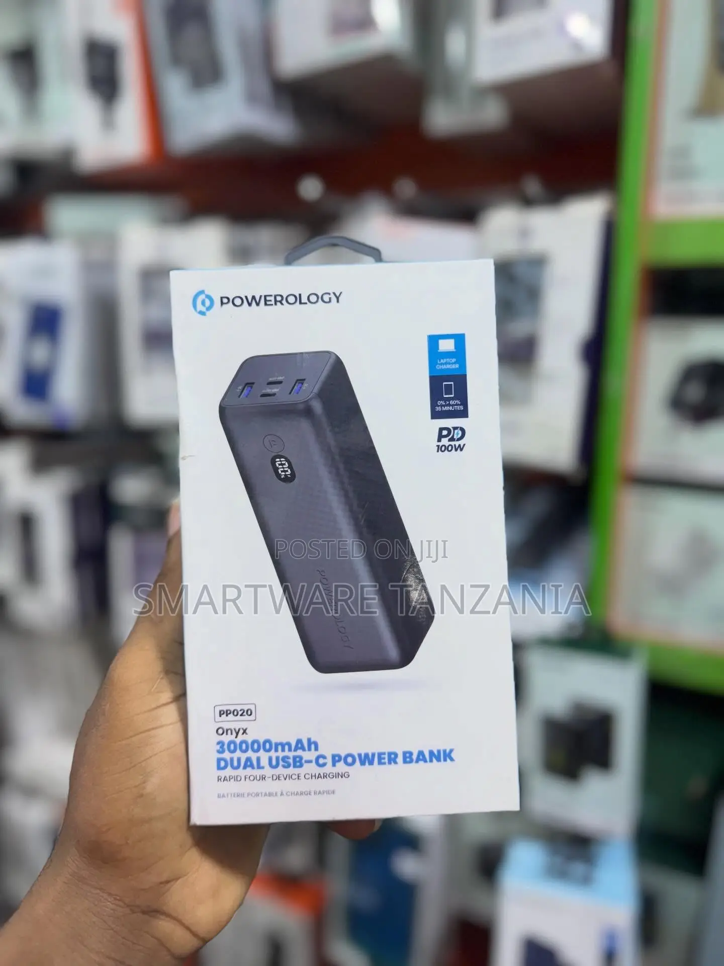 Powerology Onyx 30000mAh Dual USB-C Power Bank With 100W PD Charging