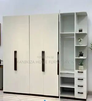 Modern Wardrobe Milango Sita Na Dresser Yake , Lighit Cream