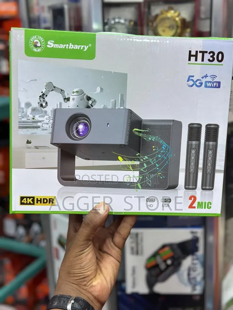 Smartbarry HT30 4K HDR Smart Projector With Two Wireless Mics(karaoke)