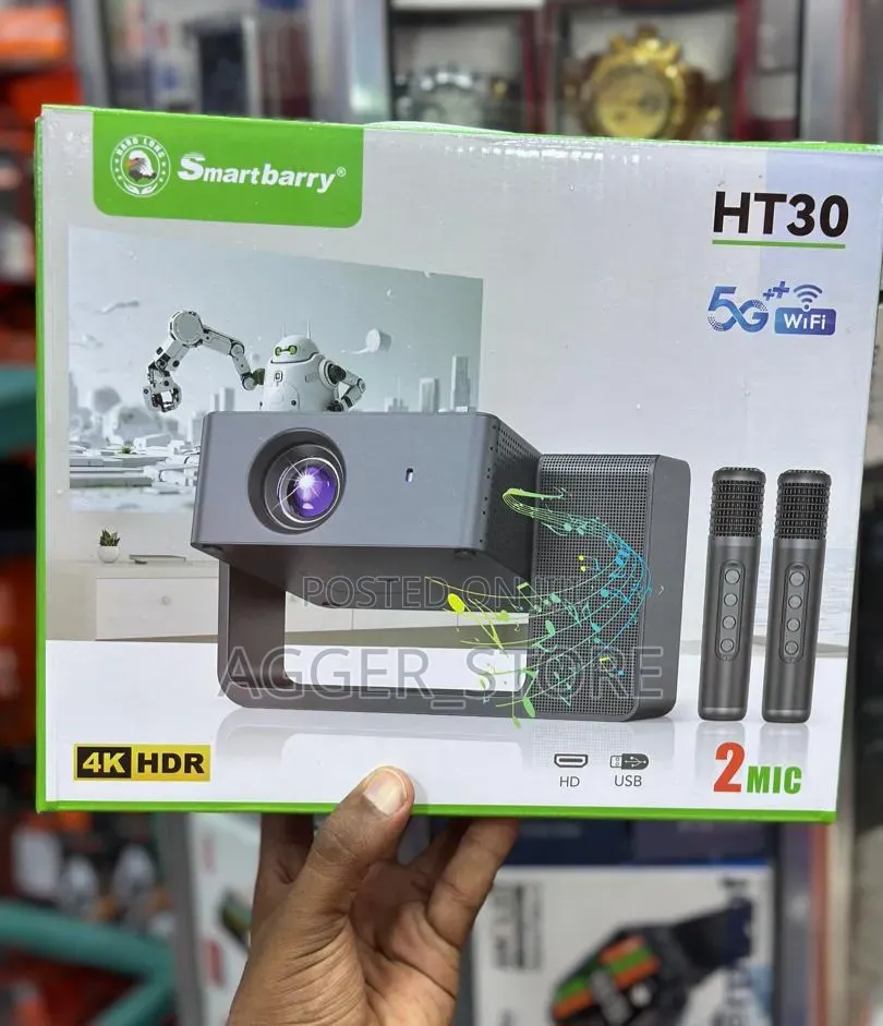 Smartbarry HT30 4K HDR Smart Projector With Two Wireless Mics(karaoke)