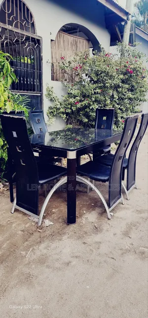 Dinning Set 6 Chairs Table Glass