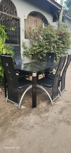 Dinning Set 6 Chairs Table Glass