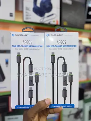 Powerology Argos Dual USB-C Cables With Connector, Extendable Up to 3m