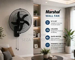 Marshal Wall Fan 16" & 18" (5 Blades) - Feni Ya Ukutani Yenye Upepo