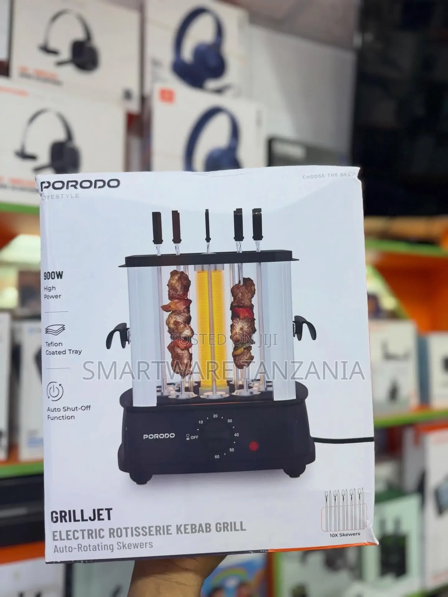 Porodo Grilljet Electric Rotisserie Kebab Grill, Auto-Rotating Skewers