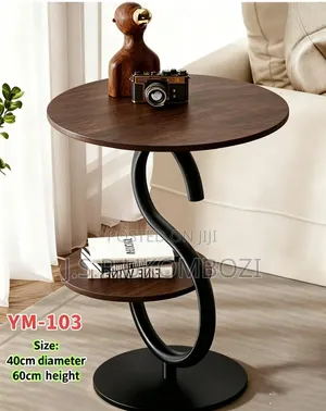 Modern Round Side Table With Lower Storage Shelf and Metal YM 103