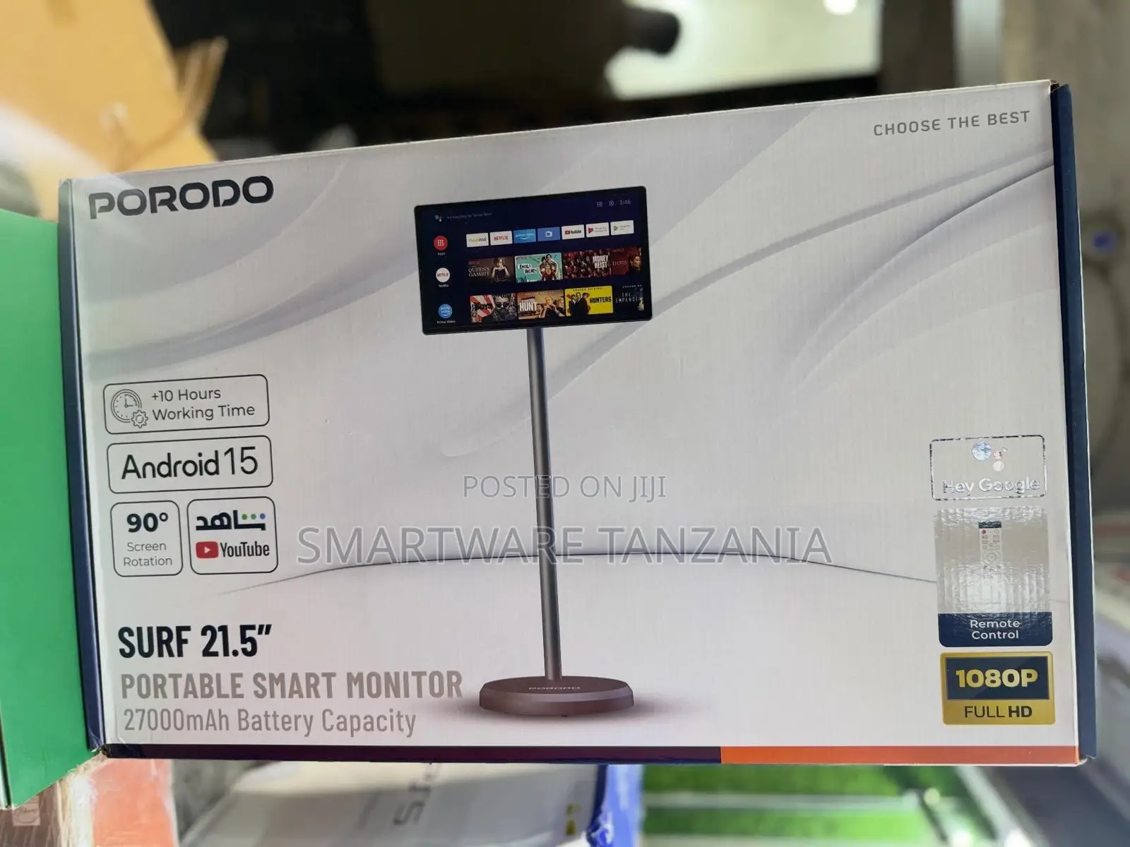Porodo Surf 21.5" Portable Smart Monitor, 1080P Full HD, Android 15