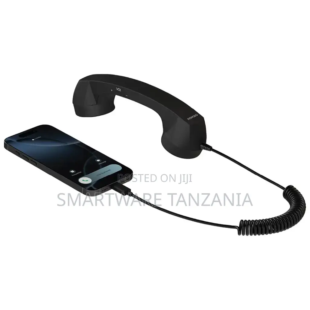 Porodo Classic Retro Phone Handset With USB-C Connector, Coiled Cable