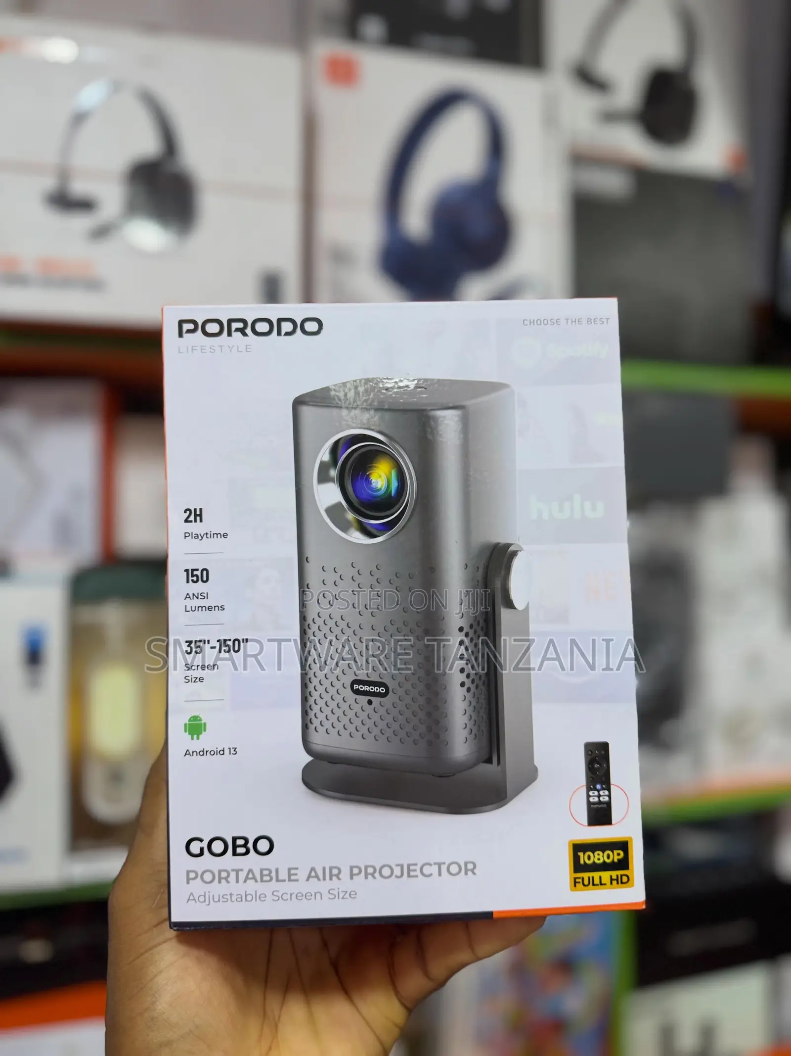Porodo Gobo Portable Air Projector 1080P Full HD, 150 ANSI Lumens