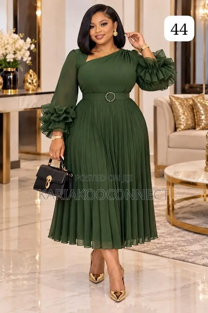Ruffle Sleeve Pleated Midi Dress