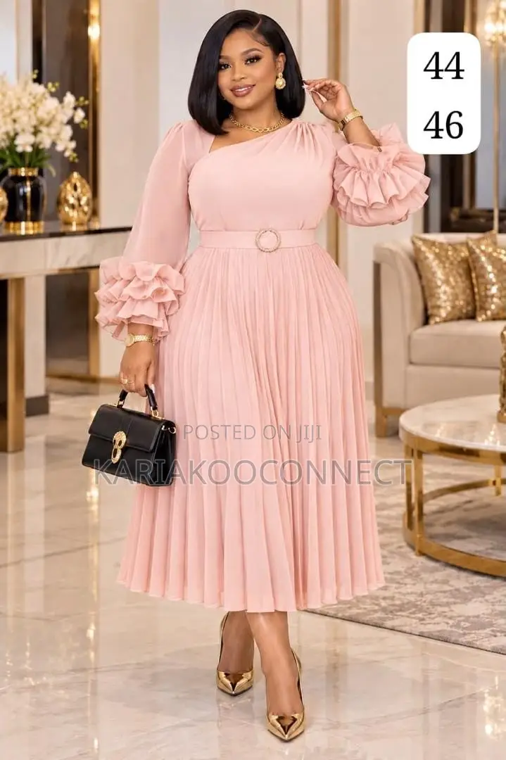 Ruffle Sleeve Pleated Midi Dress