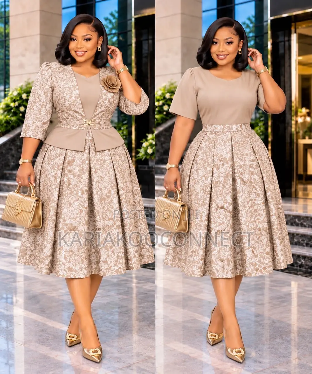 Two-Piece Jacquard Midi Dress