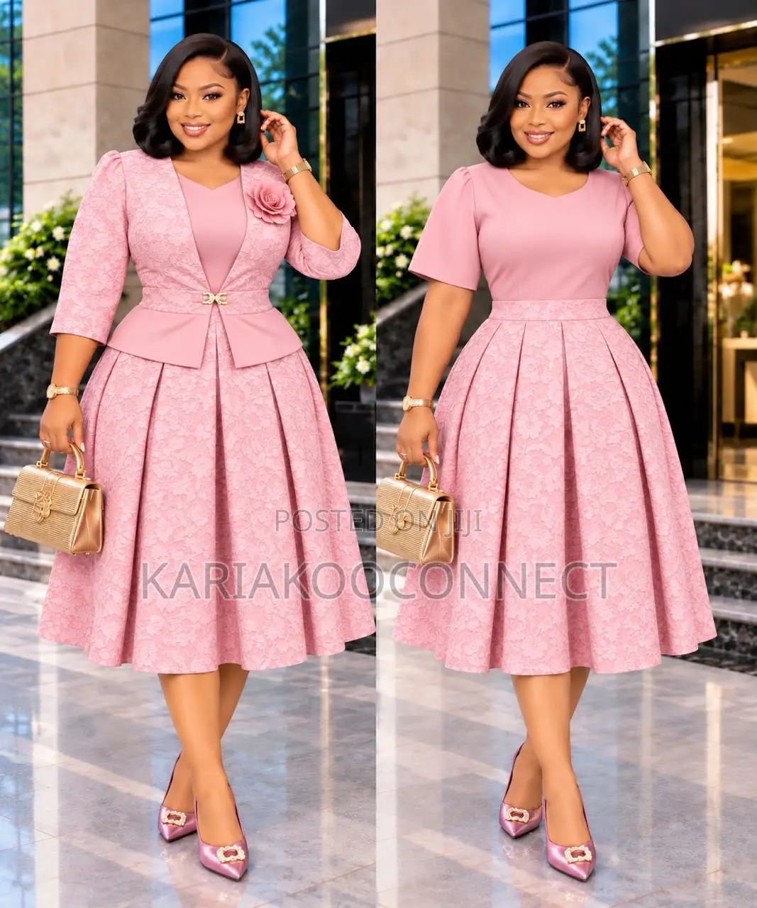 Two-Piece Jacquard Midi Dress