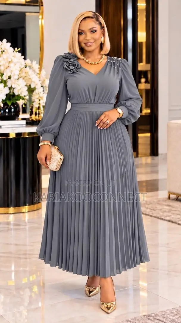 Long Sleeve Pleated Maxi Dress