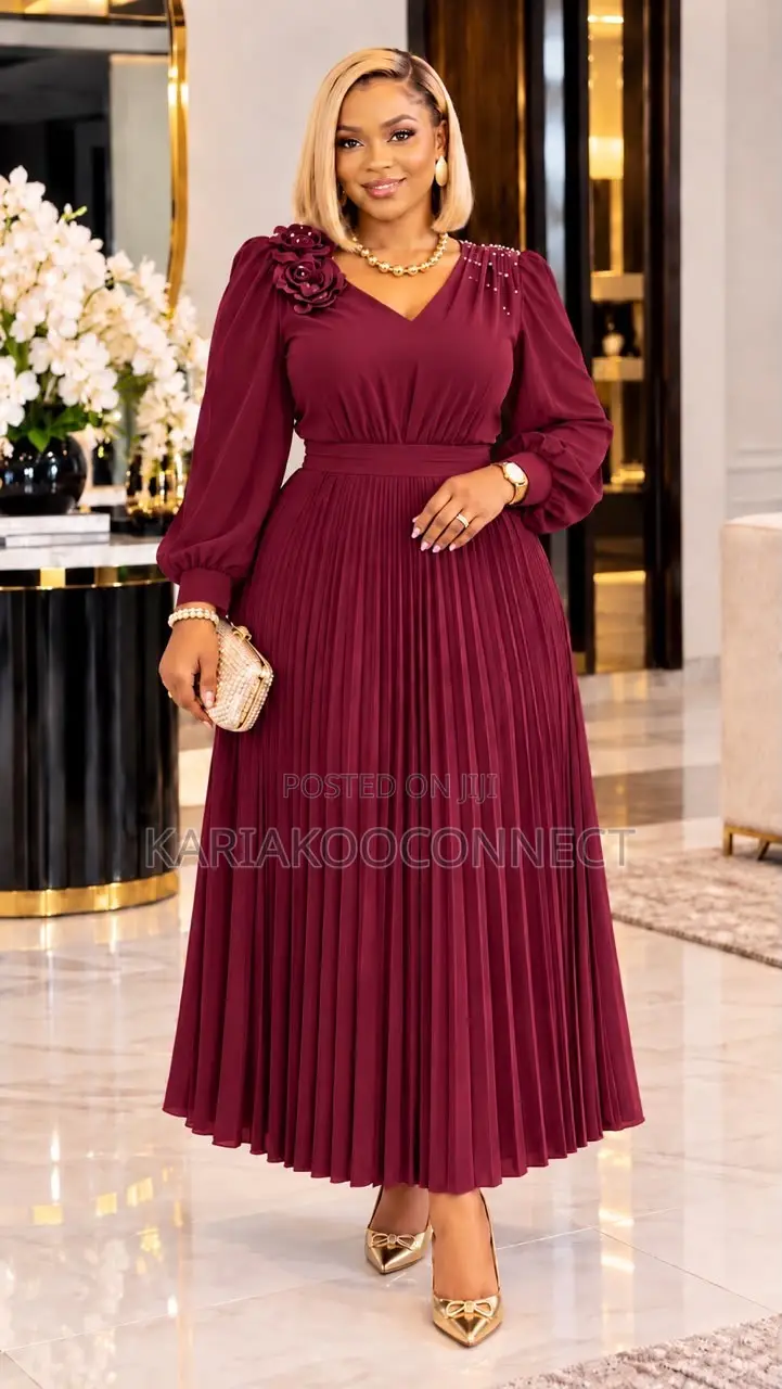 Long Sleeve Pleated Maxi Dress