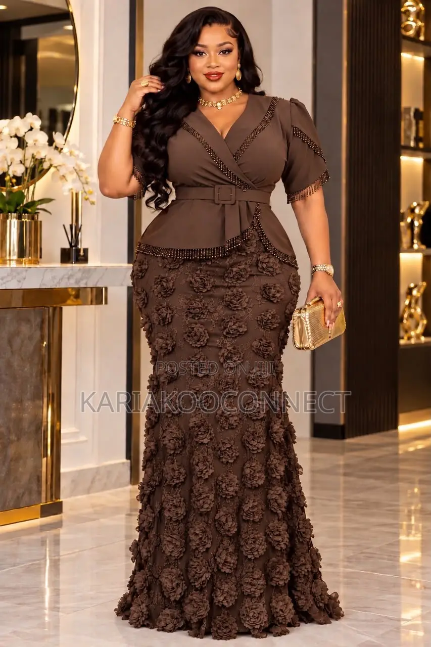 Textured Rosette Mermaid Gown