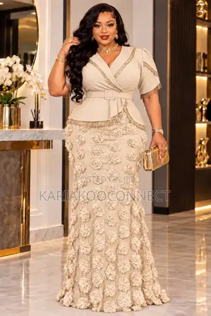 Textured Rosette Mermaid Gown