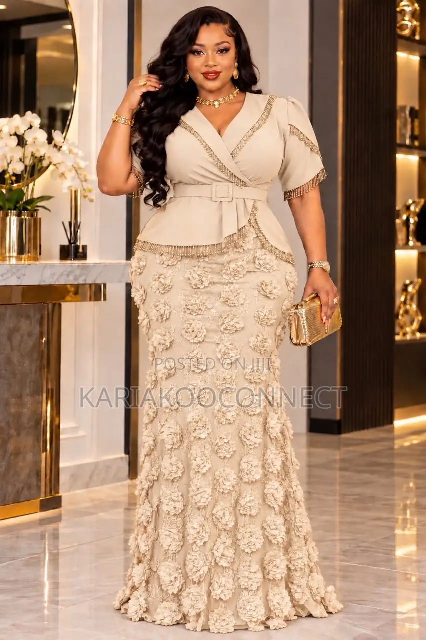 Textured Rosette Mermaid Gown