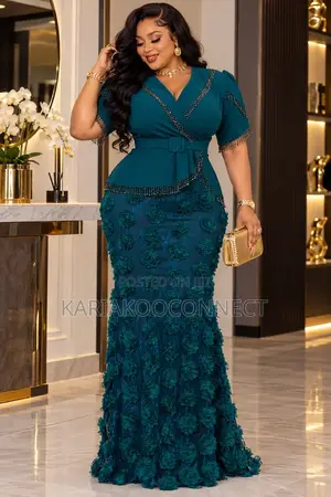 Textured Rosette Mermaid Gown