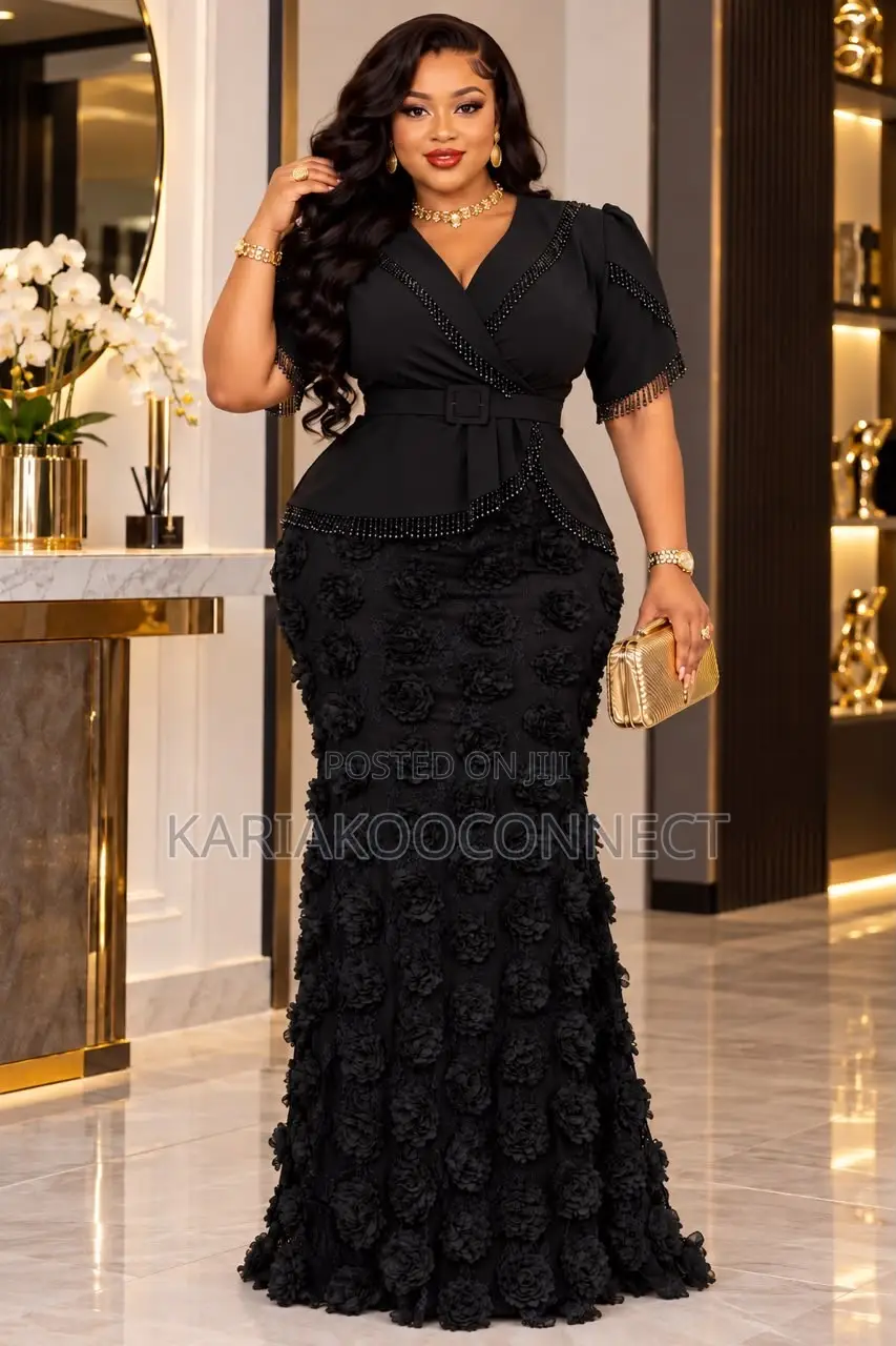 Textured Rosette Mermaid Gown