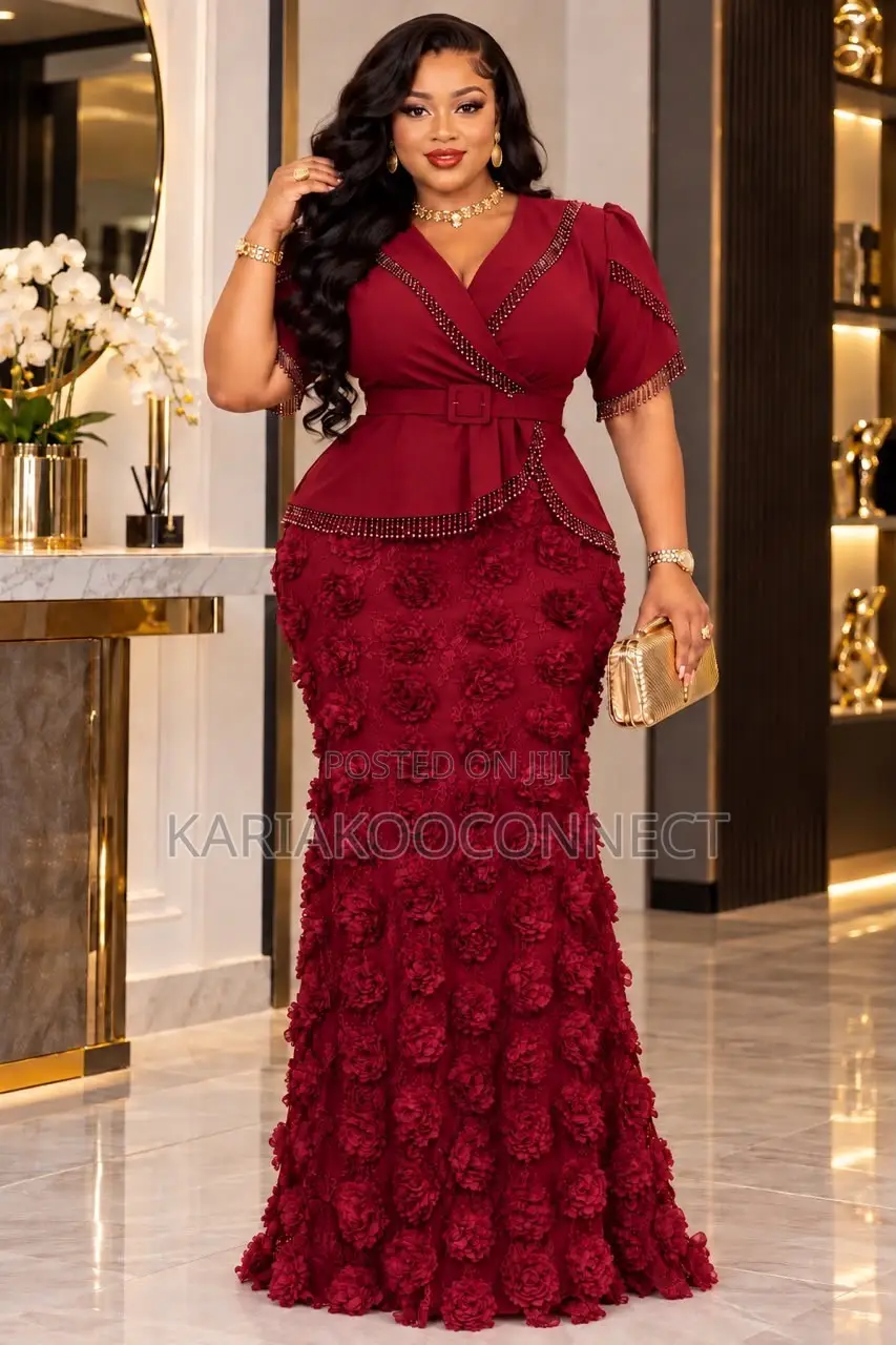 Textured Rosette Mermaid Gown