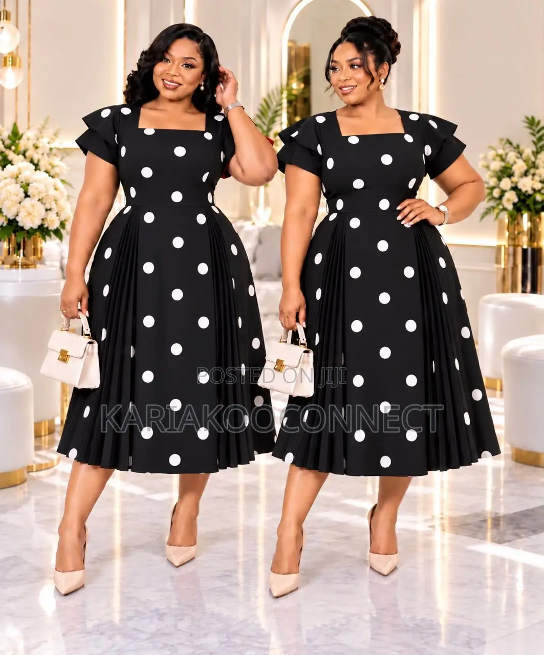 Polka Dot Midi Dress With Flutter Sleeves