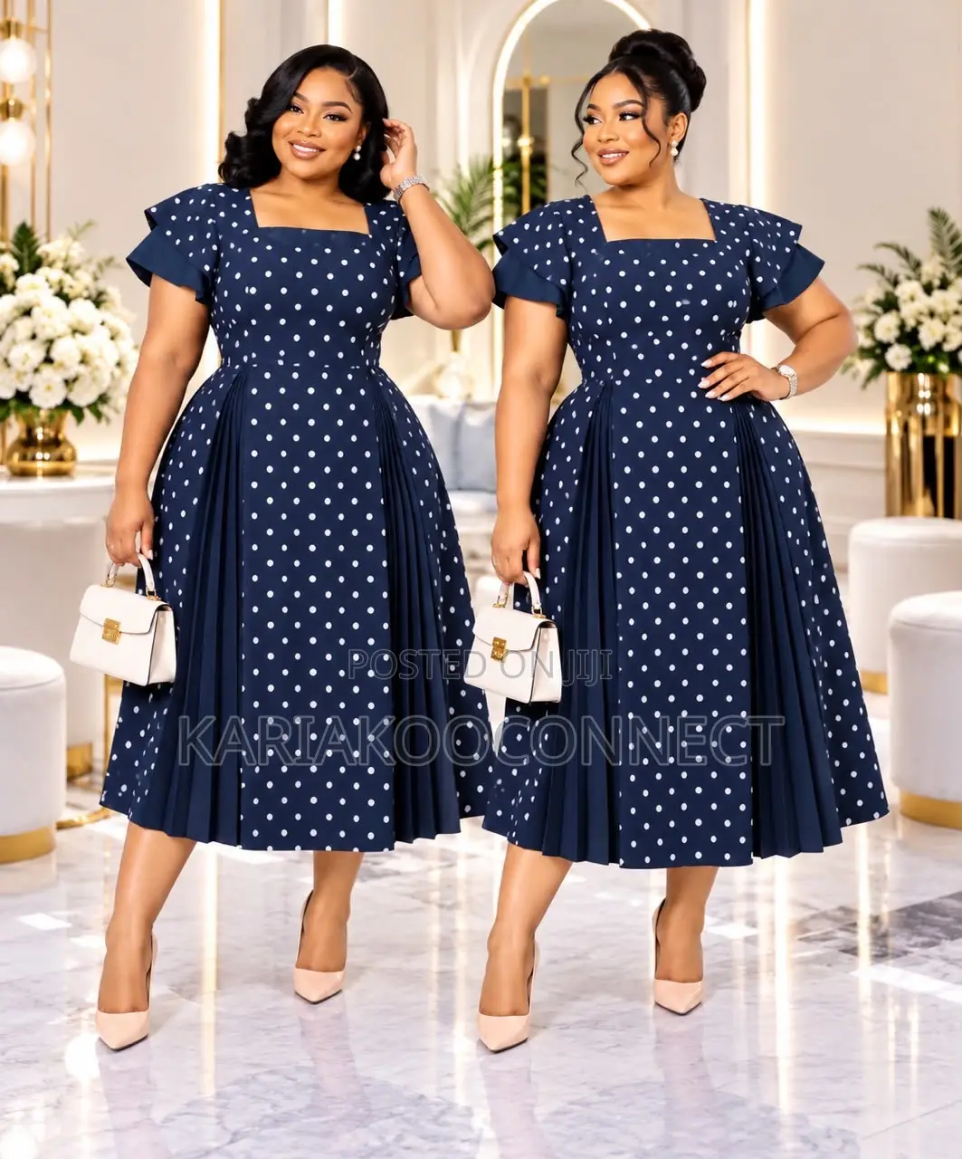 Polka Dot Midi Dress With Flutter Sleeves