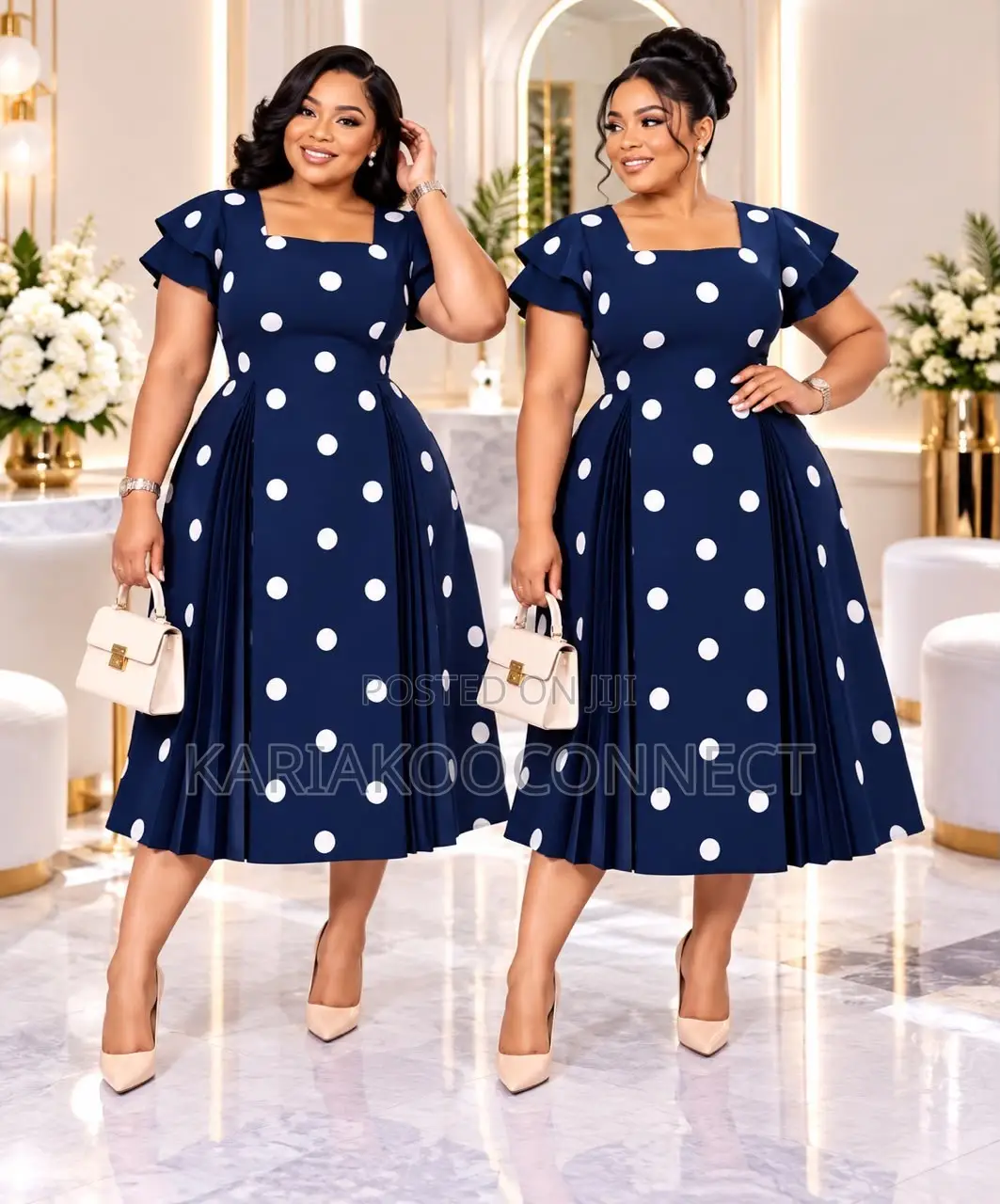 Polka Dot Midi Dress With Flutter Sleeves