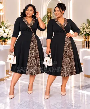 Wrap-Style Midi Dress With Leopard Print Panel