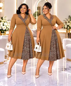 Wrap-Style Midi Dress With Leopard Print Panel