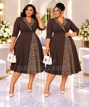 Wrap-Style Midi Dress With Leopard Print Panel