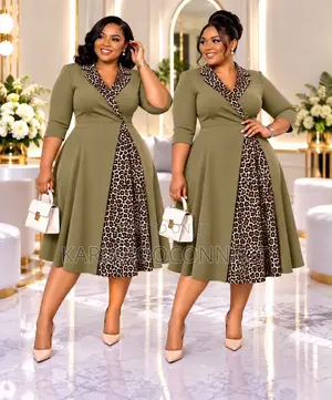 Wrap-Style Midi Dress With Leopard Print Panel