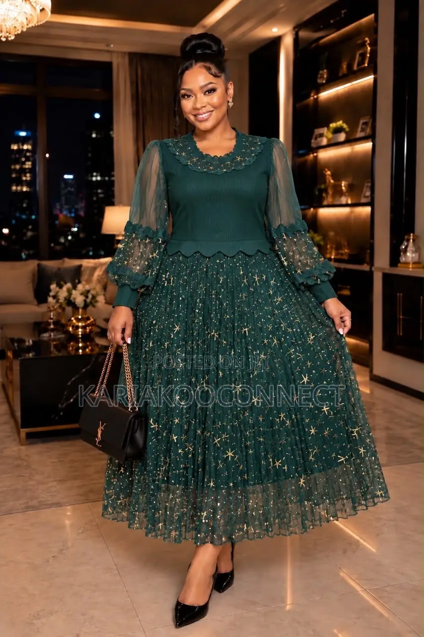 Pleated Maxi Dress With Star Sparkle Overlay