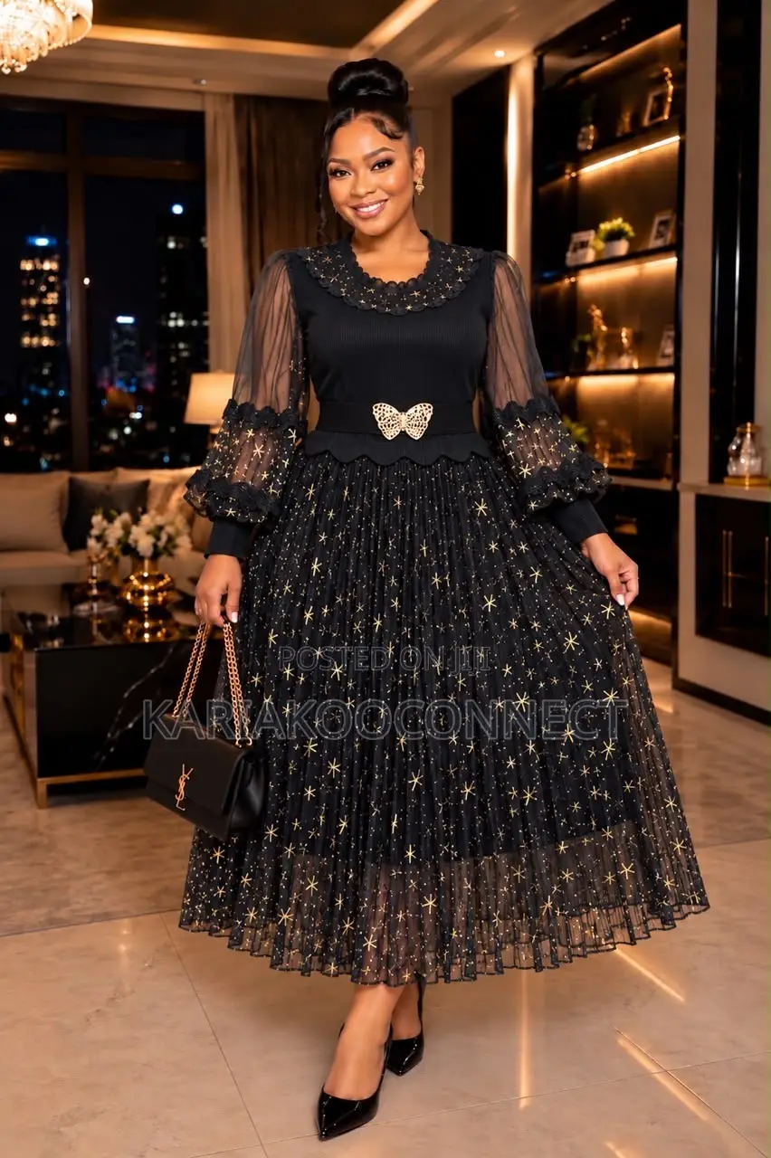 Pleated Maxi Dress With Star Sparkle Overlay