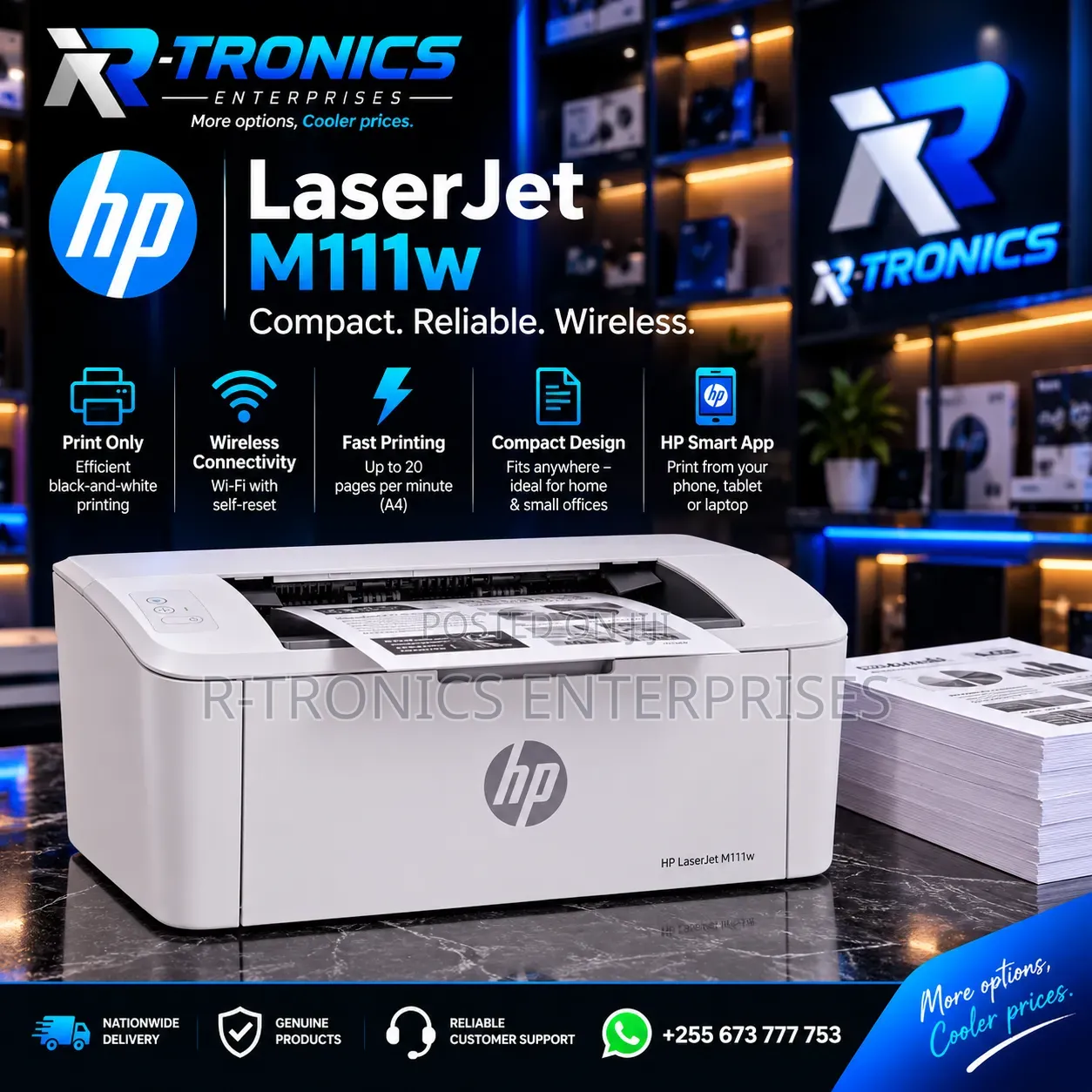 HP LaserJet M111w Compact Wireless Black-and-White Laser Printer.