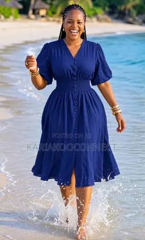 Button-Front Midi Dress With Puff Sleeves