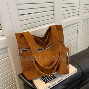 Corduroy Tote Bag With Zip Pouch