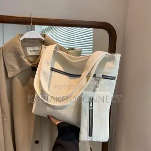 Corduroy Tote Bag With Zip Pouch