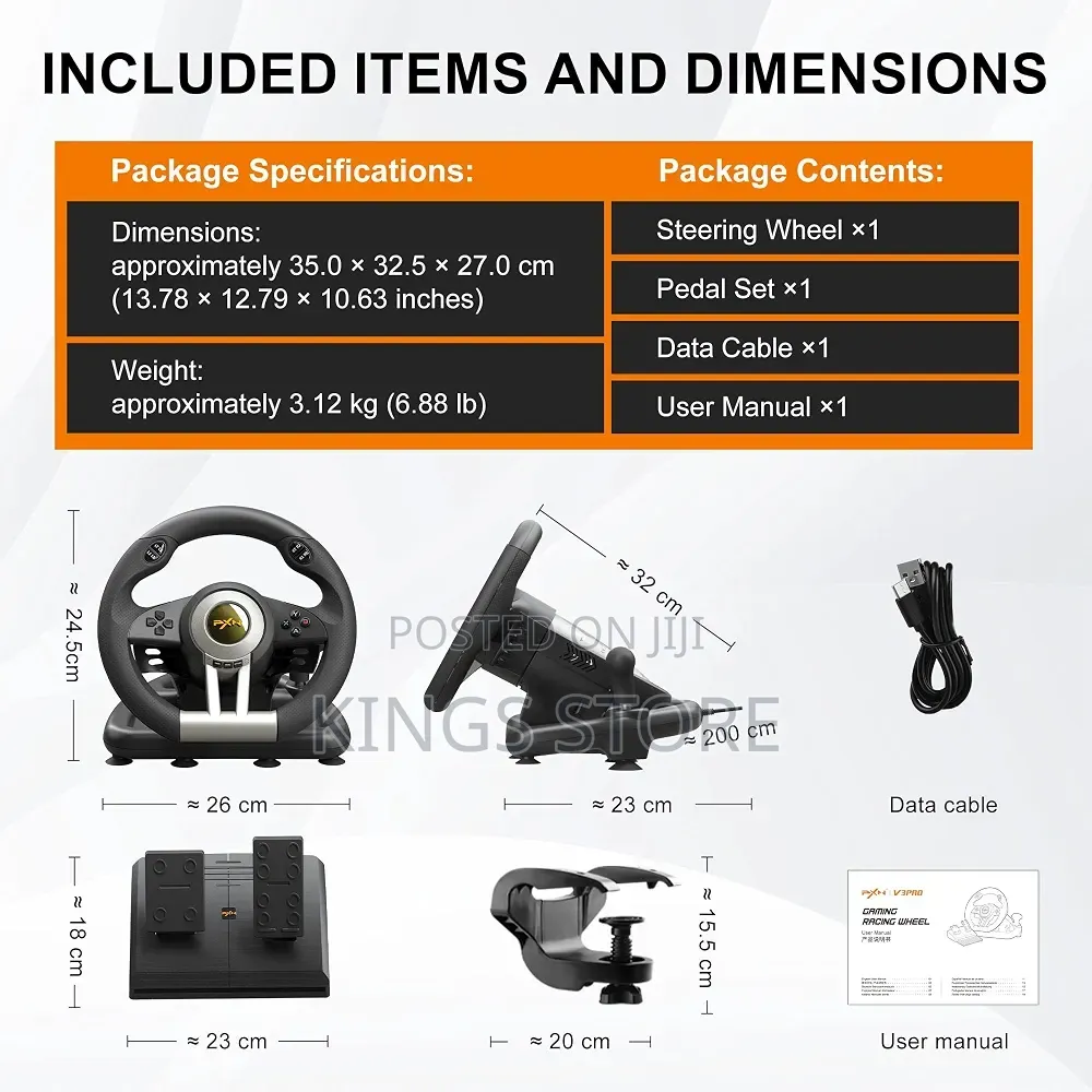 PXN V3 Pro Gaming Steering Wheel With Pedals for PC, PS4, Xbox