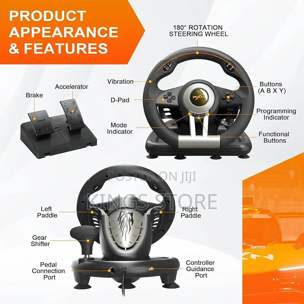 PXN V3 Pro Gaming Steering Wheel With Pedals for PC, PS4, Xbox
