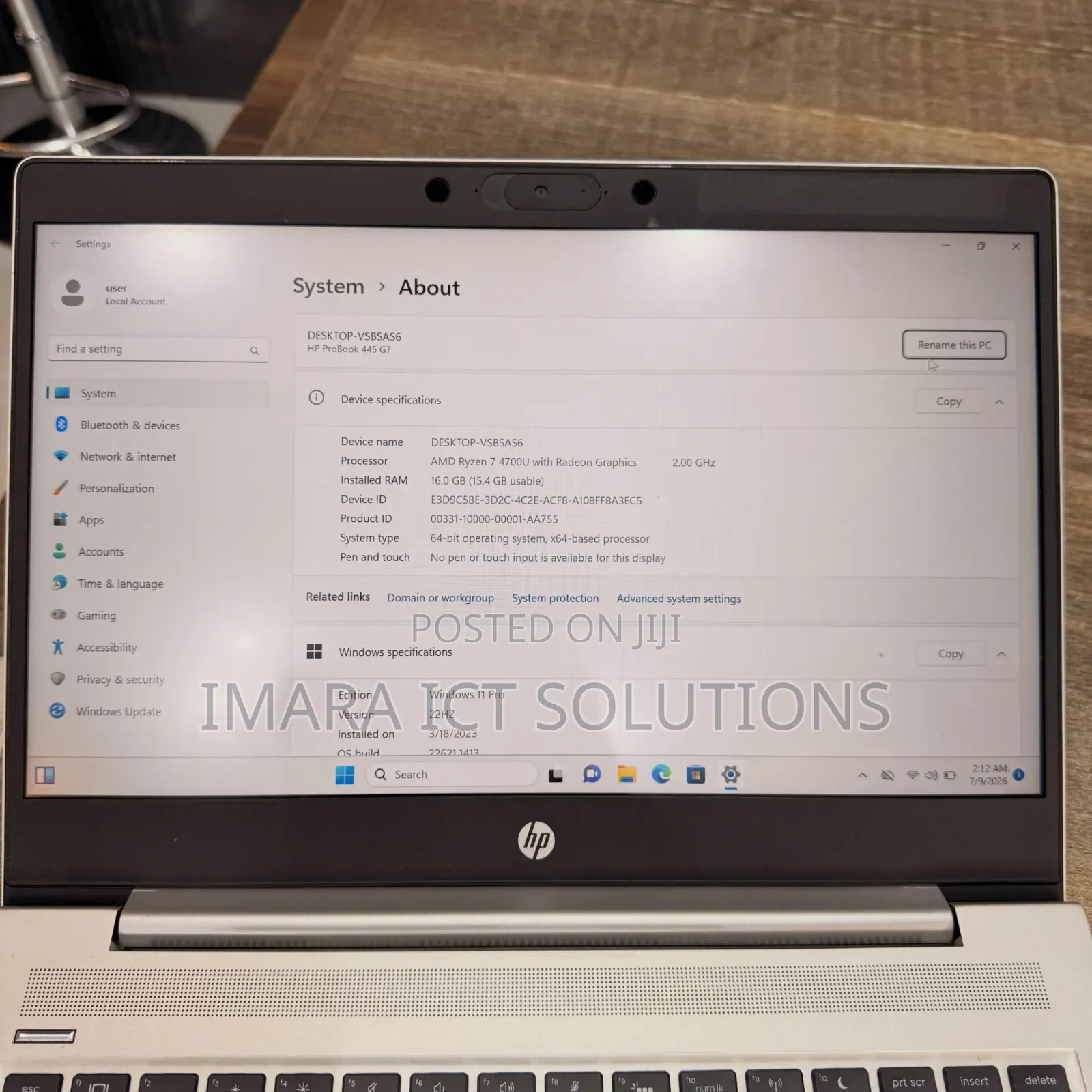 Laptop HP ProBook 445 G7 8GB AMD Ryzen 7 SSHD (Hybrid) 256GB